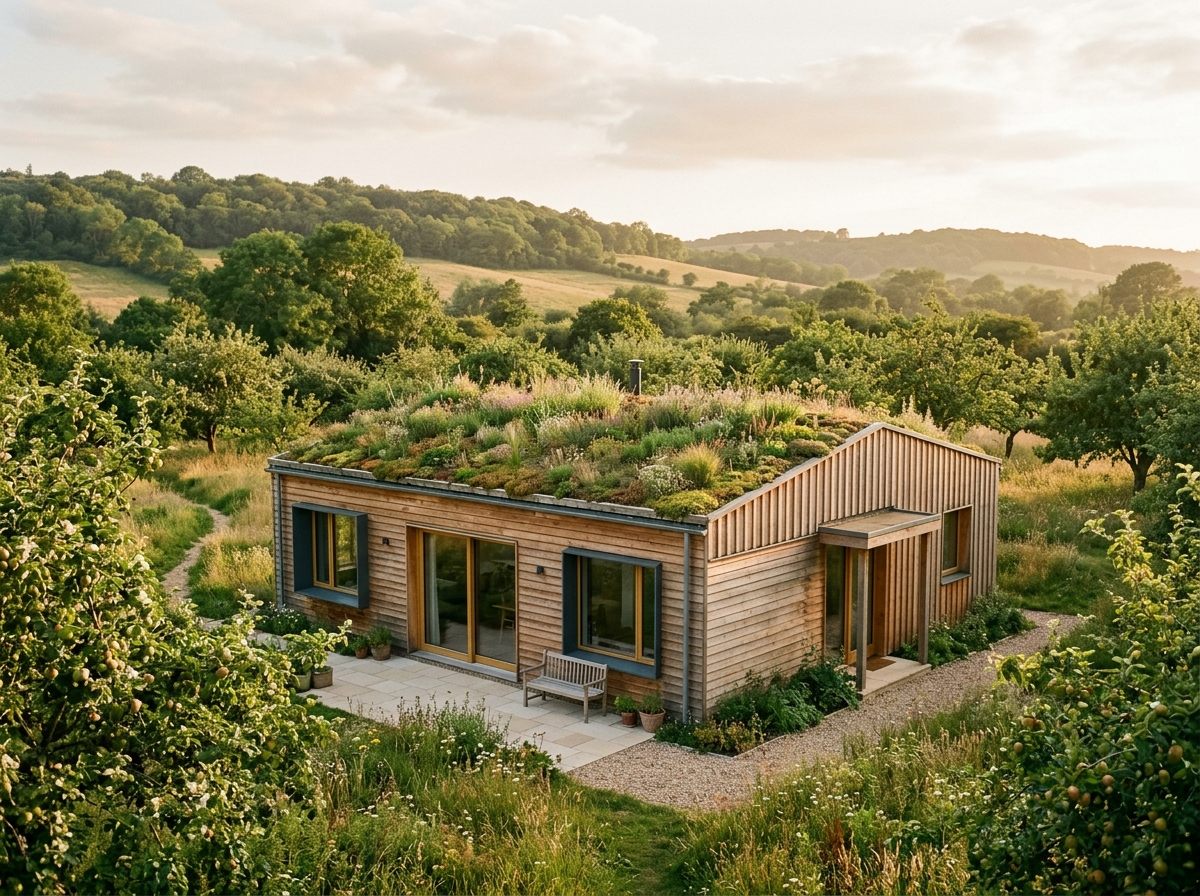 Maison de plain-pied en bois avec toiture végétalisée près d'Echternach, vergers alentour