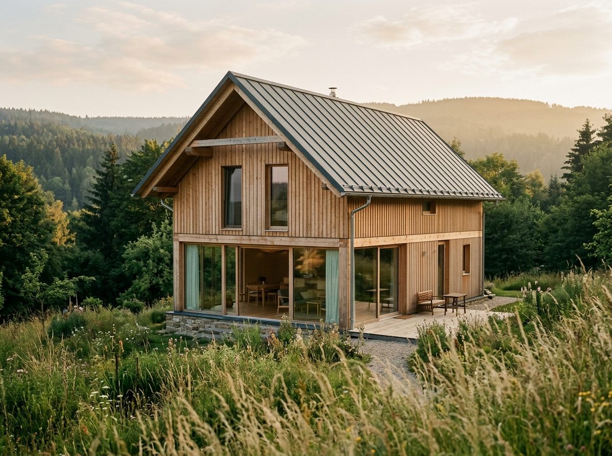 Maison familiale à ossature bois et bardage mélèze à Mersch, vue depuis le jardin