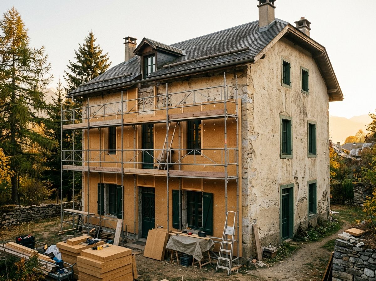 Maison ancienne en cours de rénovation énergétique avec isolation en fibre de bois